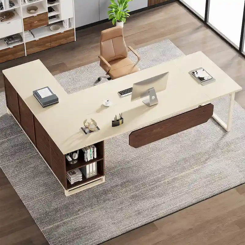 Bureau d'ordinateur en forme de L de 180 cm (70,9 pouces) avec ensemble de classeurs pour bureau à domicile