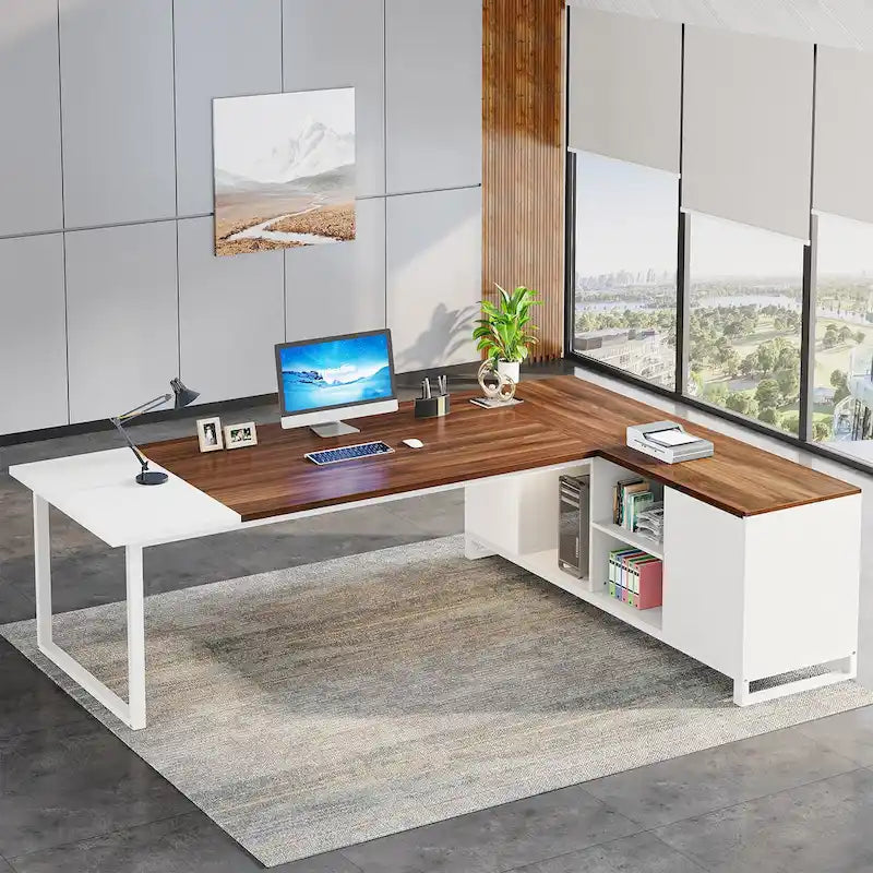 Bureau d'ordinateur en forme de L de 180 cm (70,9 pouces) avec ensemble de classeurs pour bureau à domicile
