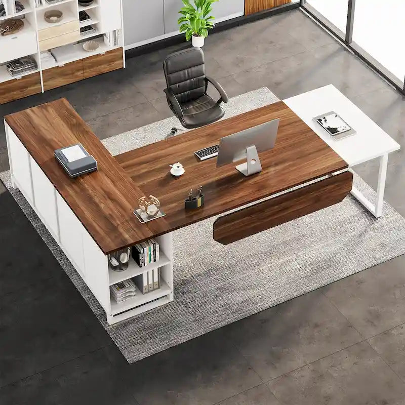 Bureau d'ordinateur en forme de L de 180 cm (70,9 pouces) avec ensemble de classeurs pour bureau à domicile