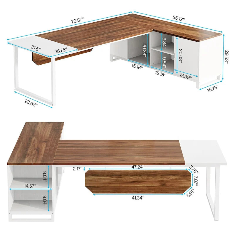 Bureau d'ordinateur en forme de L de 180 cm (70,9 pouces) avec ensemble de classeurs pour bureau à domicile