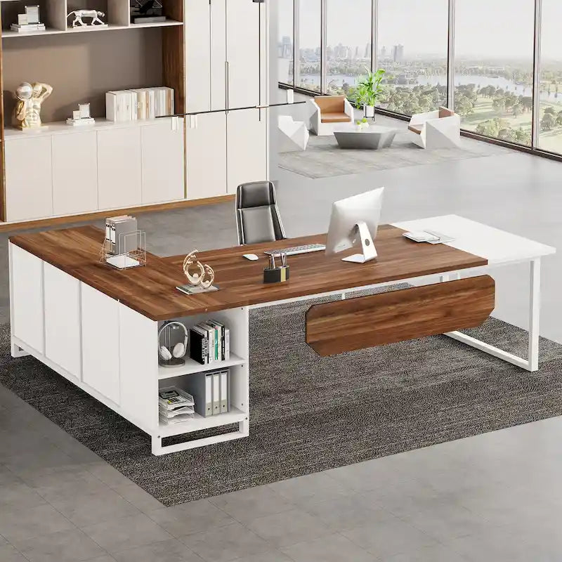 Bureau d'ordinateur en forme de L de 180 cm (70,9 pouces) avec ensemble de classeurs pour bureau à domicile
