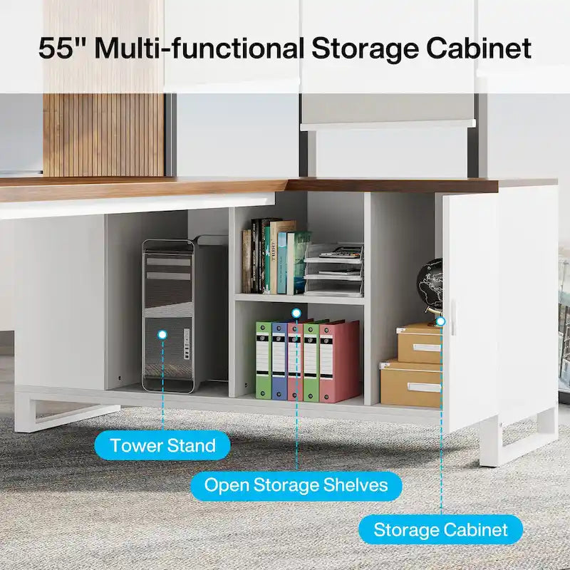 Bureau d'ordinateur en forme de L de 180 cm (70,9 pouces) avec ensemble de classeurs pour bureau à domicile