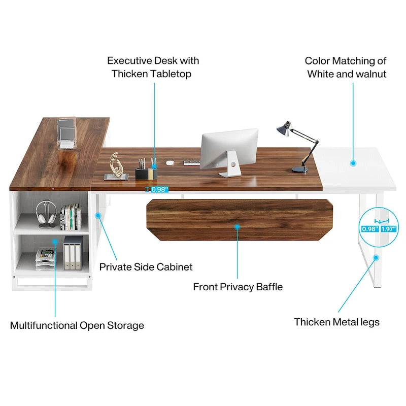 Bureau d'ordinateur en forme de L de 180 cm (70,9 pouces) avec ensemble de classeurs pour bureau à domicile