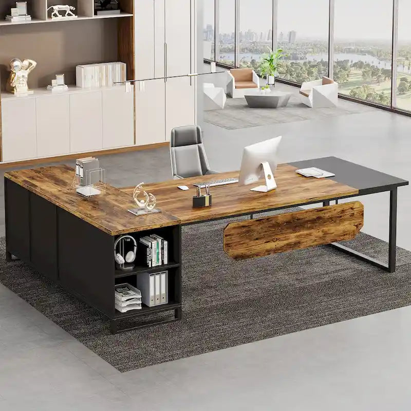 Bureau d'ordinateur en forme de L de 180 cm (70,9 pouces) avec ensemble de classeurs pour bureau à domicile