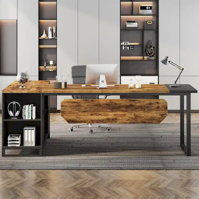 Bureau d'ordinateur en forme de L de 180 cm (70,9 pouces) avec ensemble de classeurs pour bureau à domicile