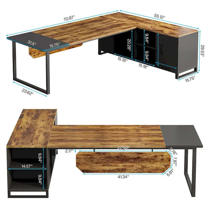 Bureau d'ordinateur en forme de L de 180 cm (70,9 pouces) avec ensemble de classeurs pour bureau à domicile
