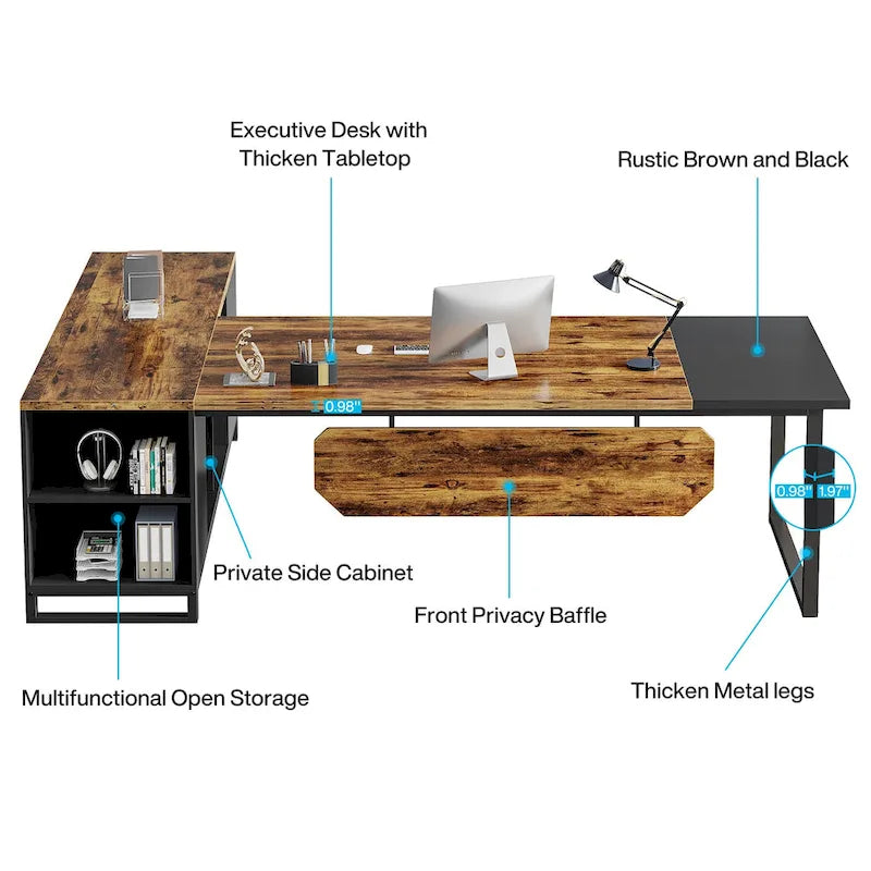 Bureau d'ordinateur en forme de L de 180 cm (70,9 pouces) avec ensemble de classeurs pour bureau à domicile