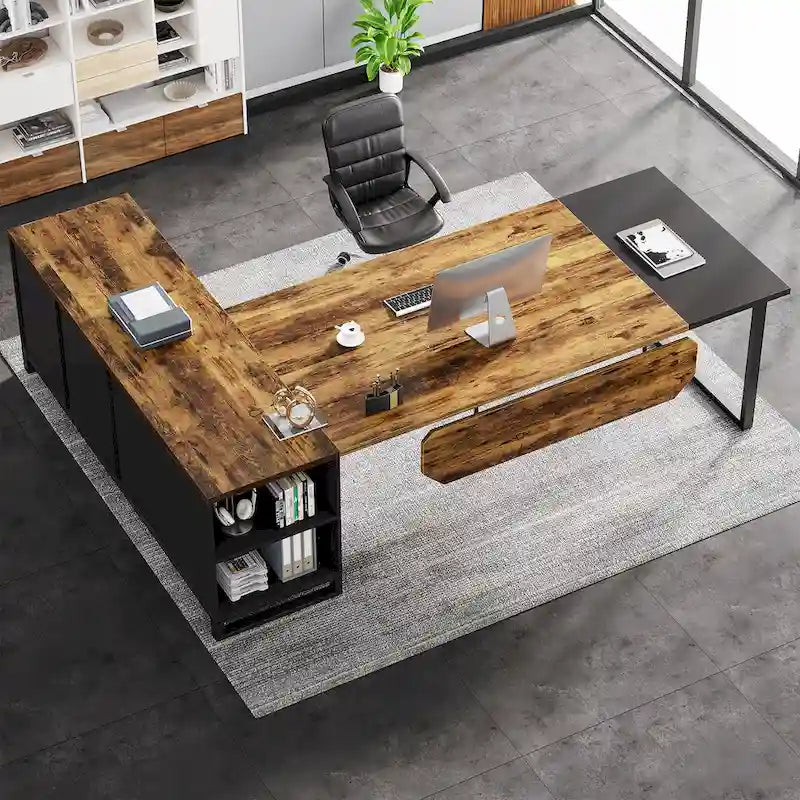 Bureau d'ordinateur en forme de L de 180 cm (70,9 pouces) avec ensemble de classeurs pour bureau à domicile