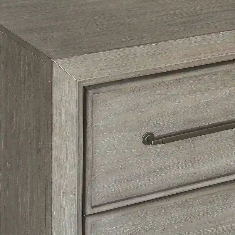 Ensemble de chambre à coucher Roundhill Furniture Ennesley en bois gris avec lit à panneaux rembourrés, commode, miroir et table de chevet