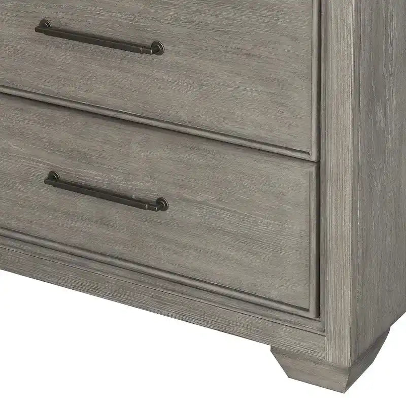 Ensemble de chambre à coucher Roundhill Furniture Ennesley en bois gris avec lit à panneaux rembourrés, commode, miroir et table de chevet