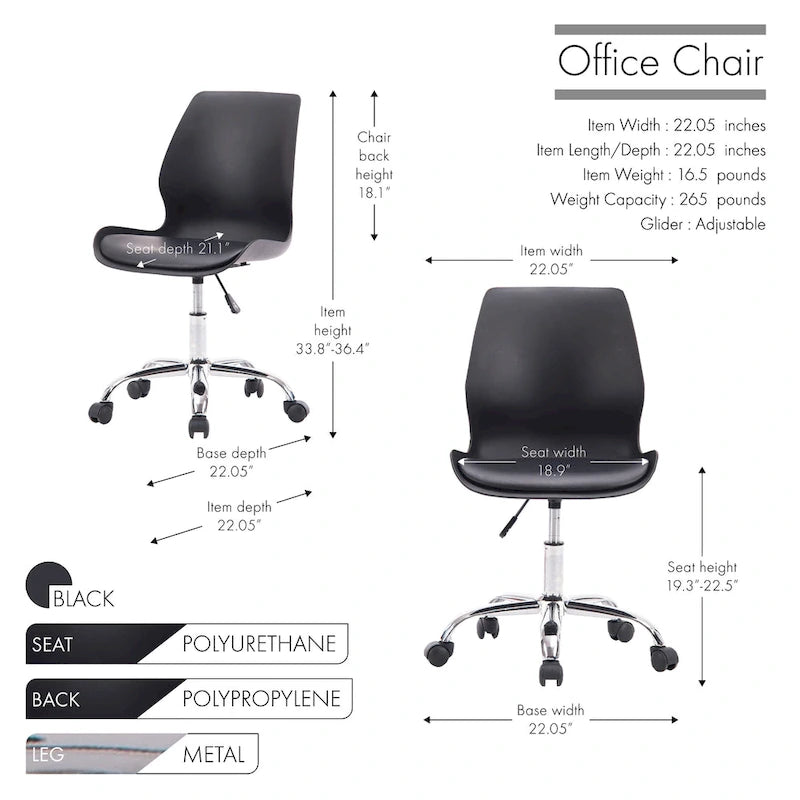 Chaise de bureau Porthos Home à hauteur réglable avec roulettes
