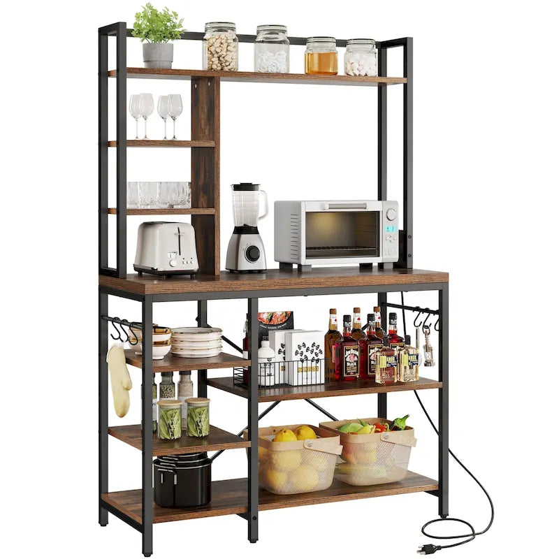 Étagère de rangement utilitaire Moasis Kitchen Bakers Rack avec prises électriques et support pour four à micro-ondes
