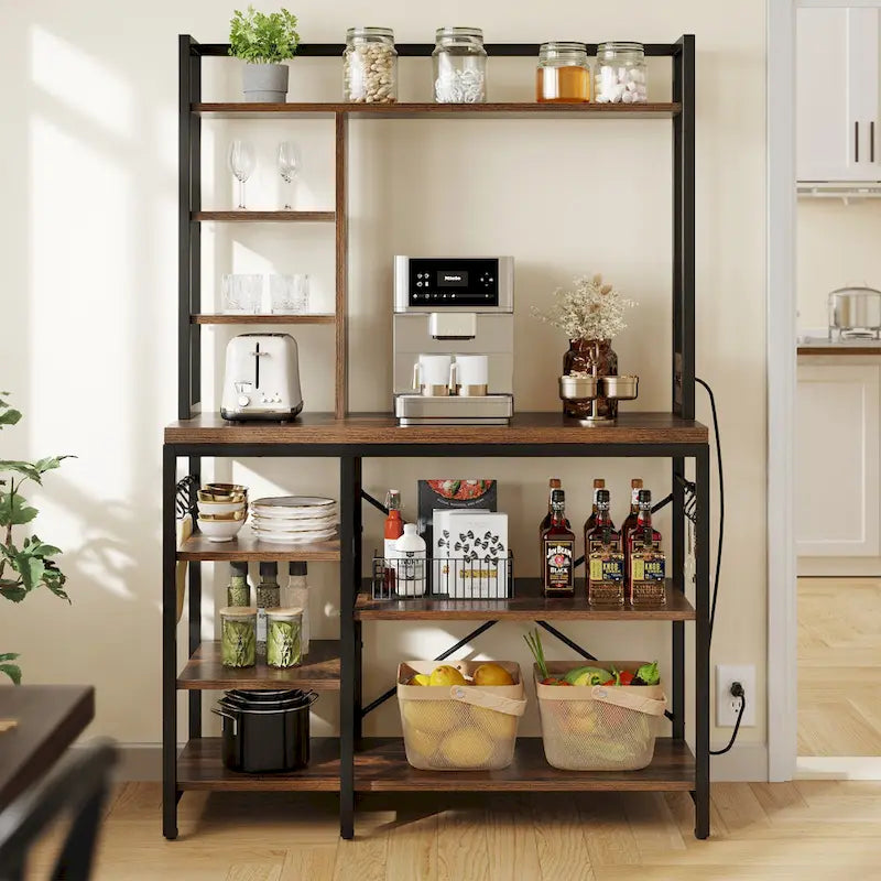 Étagère de rangement utilitaire Moasis Kitchen Bakers Rack avec prises électriques et support pour four à micro-ondes