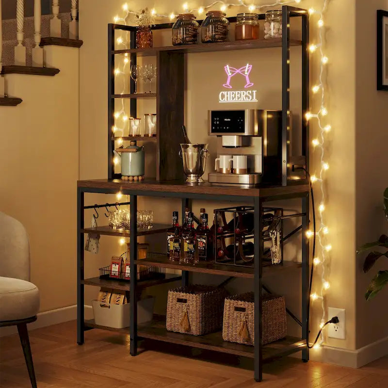 Étagère de rangement utilitaire Moasis Kitchen Bakers Rack avec prises électriques et support pour four à micro-ondes