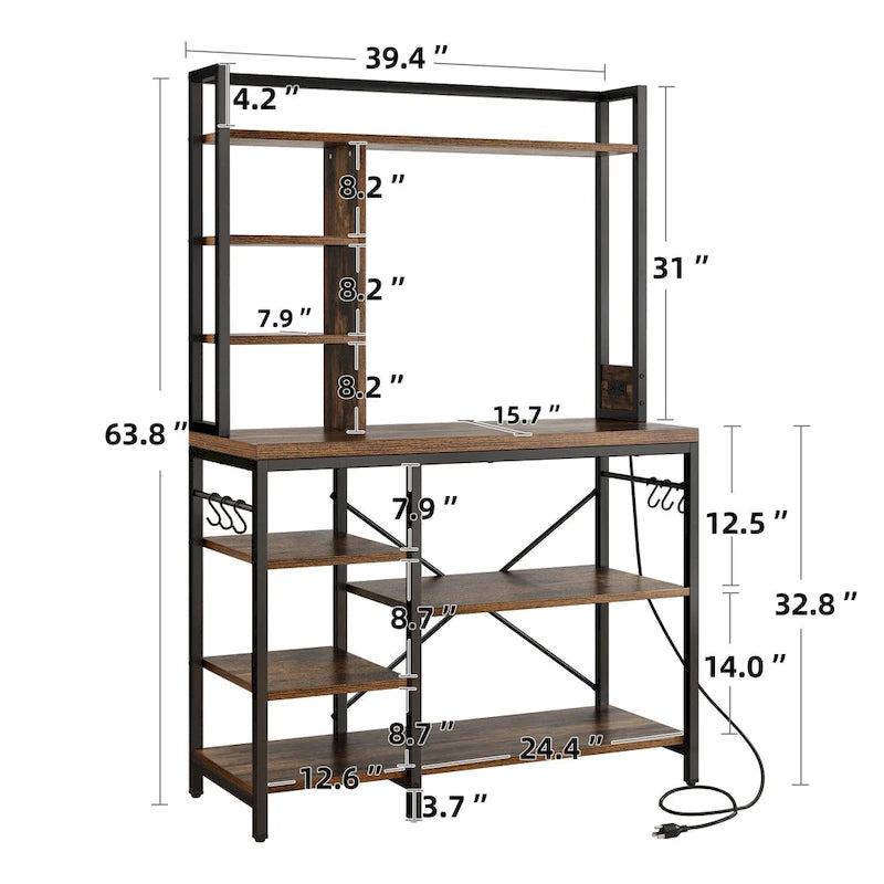 Étagère de rangement utilitaire Moasis Kitchen Bakers Rack avec prises électriques et support pour four à micro-ondes