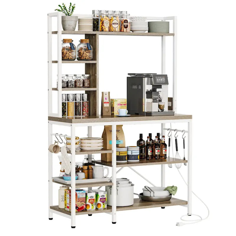 Étagère de rangement utilitaire Moasis Kitchen Bakers Rack avec prises électriques et support pour four à micro-ondes