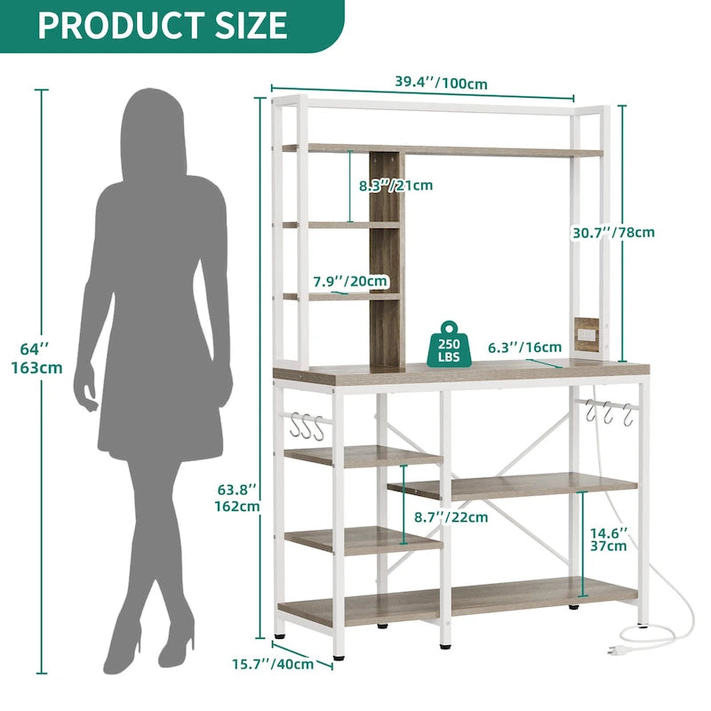 Étagère de rangement utilitaire Moasis Kitchen Bakers Rack avec prises électriques et support pour four à micro-ondes