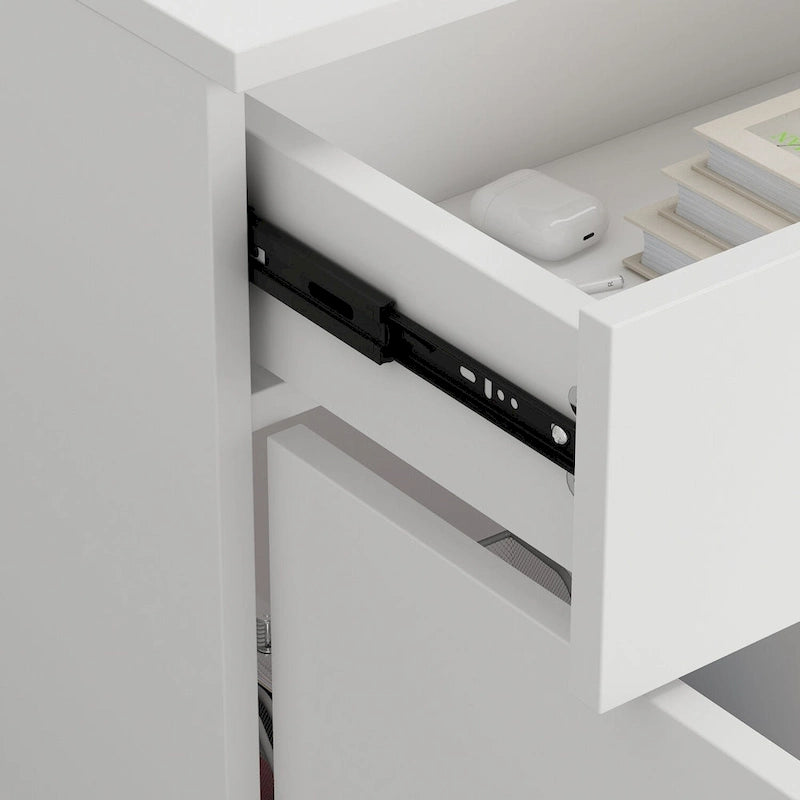 Bureau d'accueil en forme de L avec étagère de rangement par Timechee