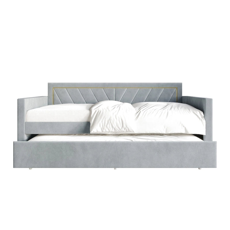 Lit de jour CraftPorch Glam Velvet capitonné, format simple, avec lit gigogne