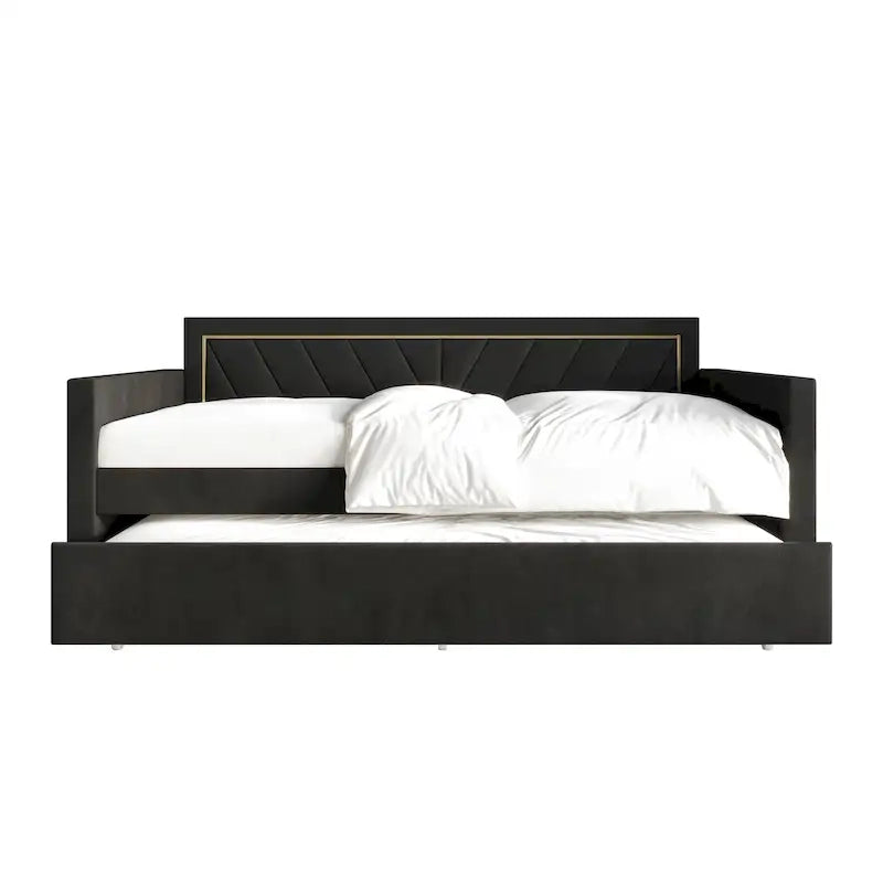 Lit de jour CraftPorch Glam Velvet capitonné, format simple, avec lit gigogne