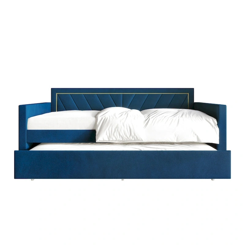 Lit de jour CraftPorch Glam Velvet capitonné, format simple, avec lit gigogne