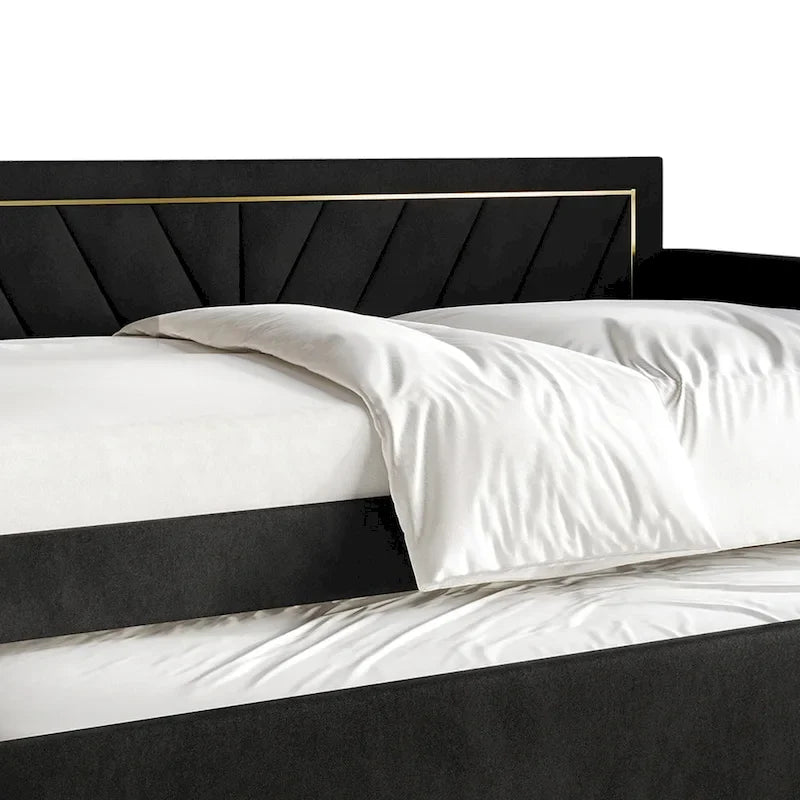 Lit de jour CraftPorch Glam Velvet capitonné, format simple, avec lit gigogne