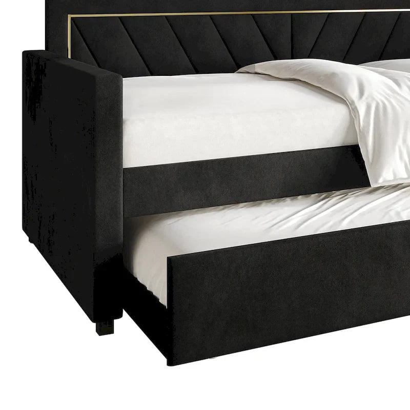 Lit de jour CraftPorch Glam Velvet capitonné, format simple, avec lit gigogne