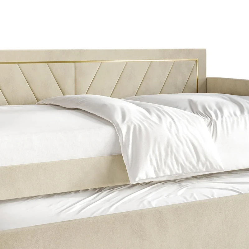 Lit de jour CraftPorch Glam Velvet capitonné, format simple, avec lit gigogne