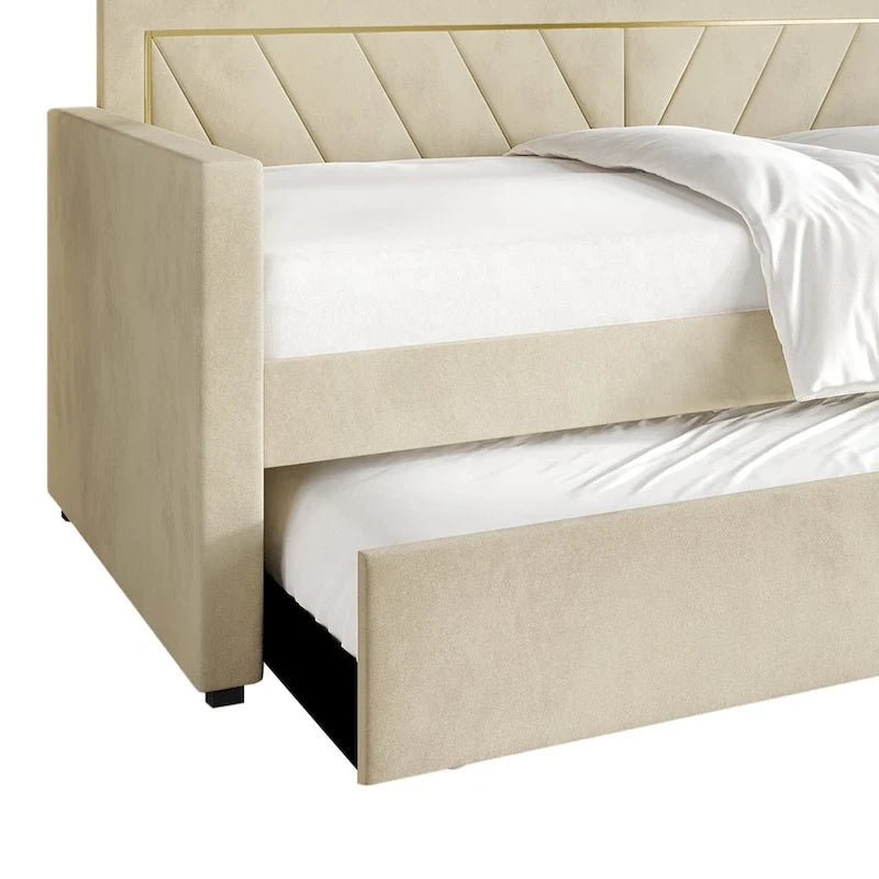 Lit de jour CraftPorch Glam Velvet capitonné, format simple, avec lit gigogne