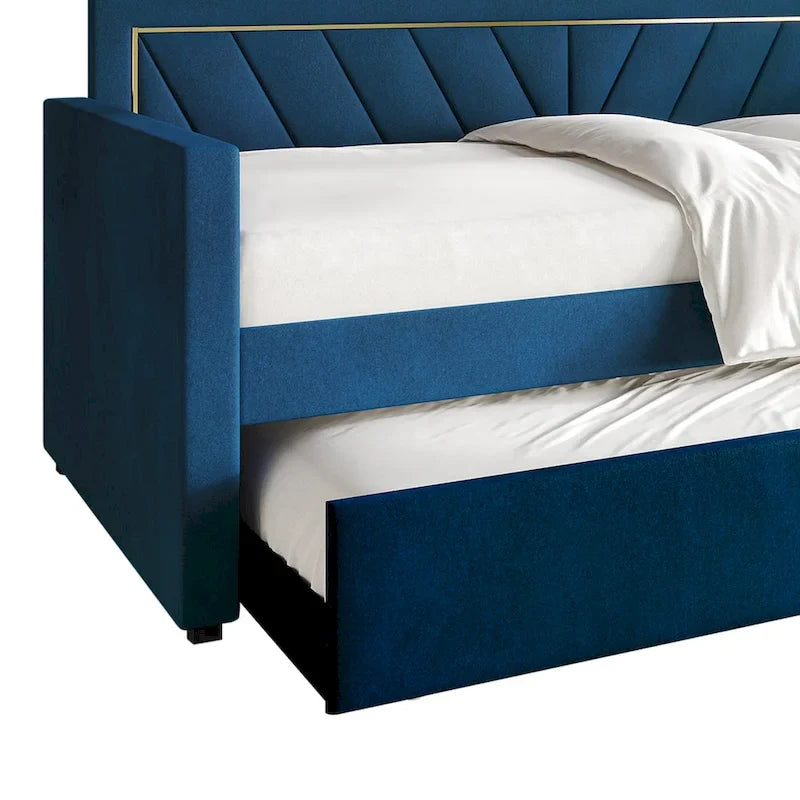 Lit de jour CraftPorch Glam Velvet capitonné, format simple, avec lit gigogne
