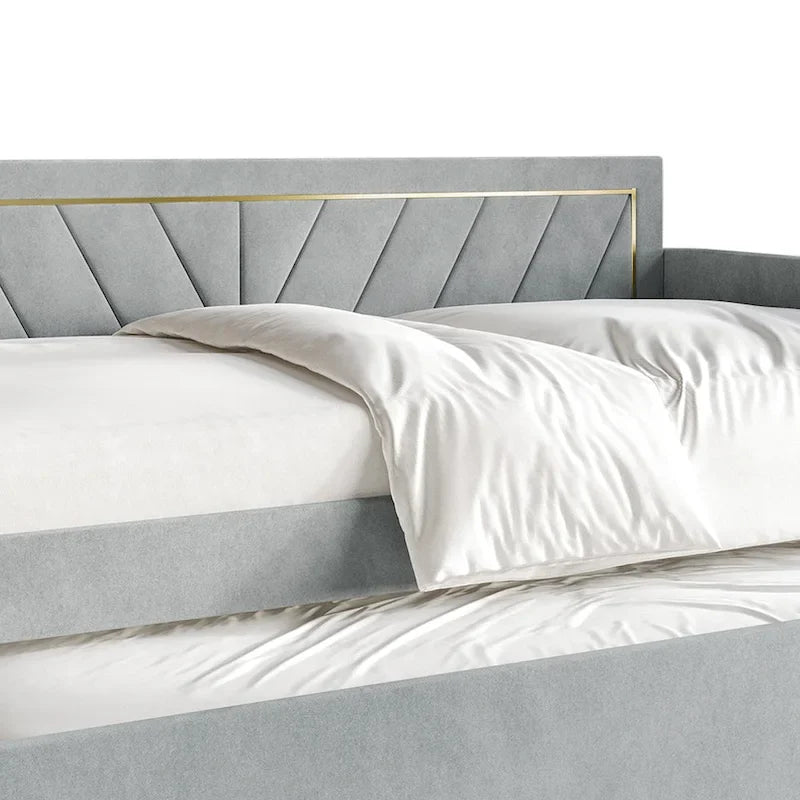 Lit de jour CraftPorch Glam Velvet capitonné, format simple, avec lit gigogne