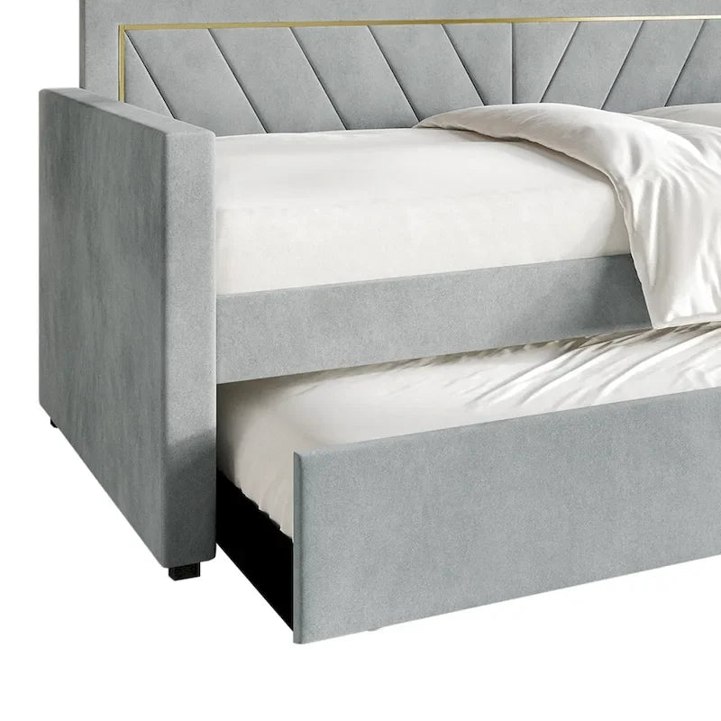 Lit de jour CraftPorch Glam Velvet capitonné, format simple, avec lit gigogne