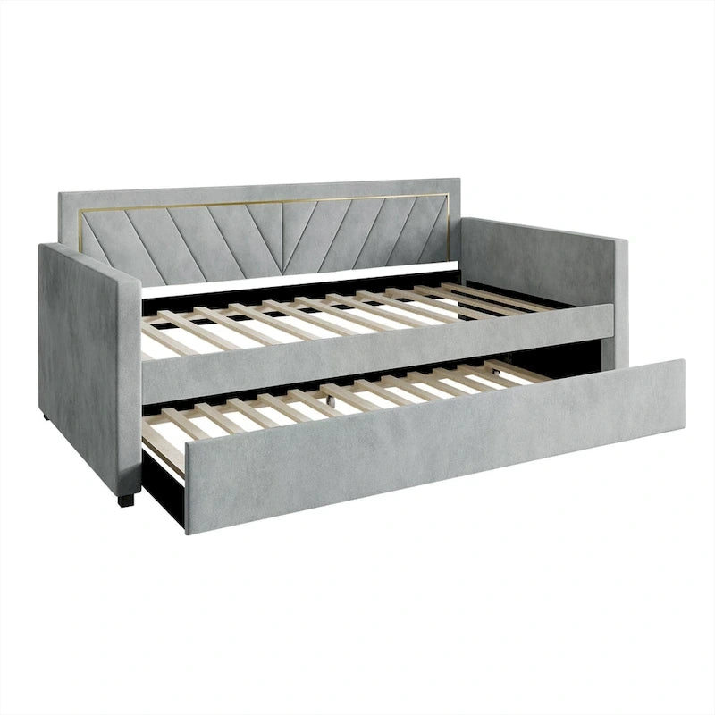 Lit de jour CraftPorch Glam Velvet capitonné, format simple, avec lit gigogne