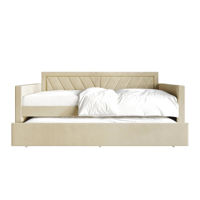 Lit de jour CraftPorch Glam Velvet capitonné, format simple, avec lit gigogne