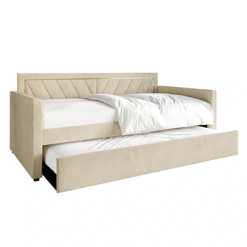 Lit de jour CraftPorch Glam Velvet capitonné, format simple, avec lit gigogne