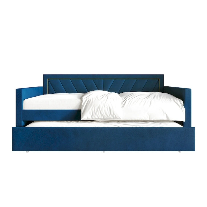 Lit de jour CraftPorch Glam Velvet capitonné, format simple, avec lit gigogne