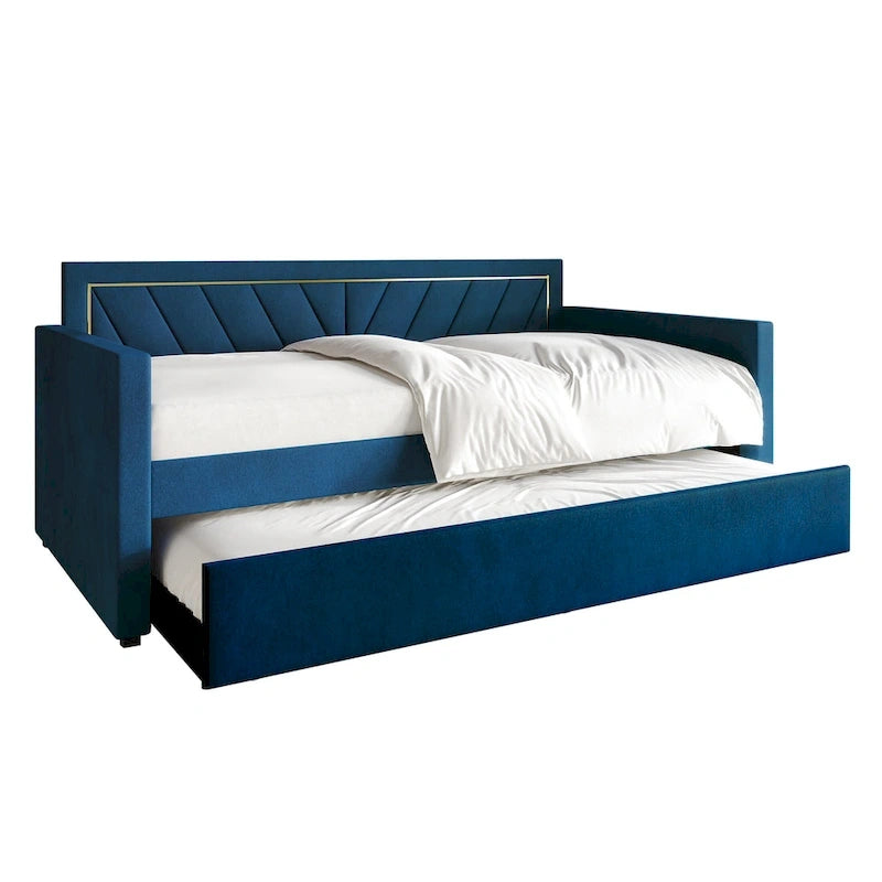 Lit de jour CraftPorch Glam Velvet capitonné, format simple, avec lit gigogne