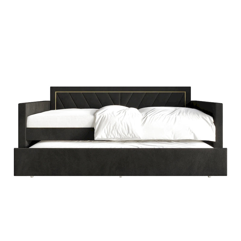 Lit de jour CraftPorch Glam Velvet capitonné, format simple, avec lit gigogne