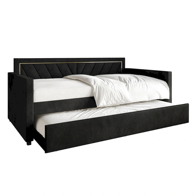 Lit de jour CraftPorch Glam Velvet capitonné, format simple, avec lit gigogne