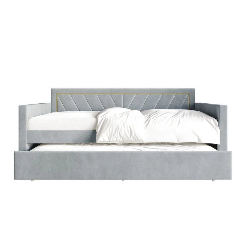 Lit de jour CraftPorch Glam Velvet capitonné, format simple, avec lit gigogne