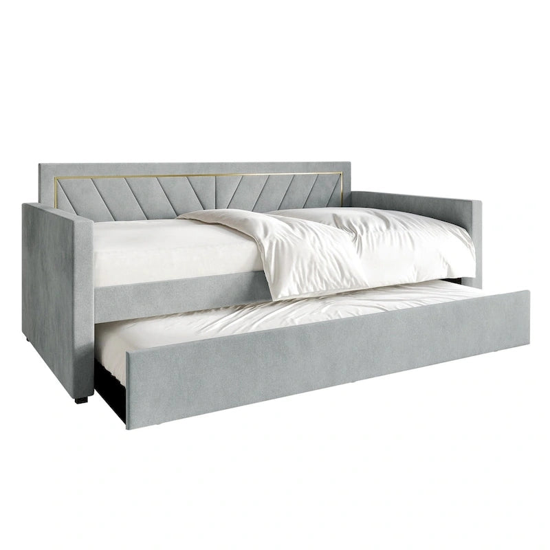 Lit de jour CraftPorch Glam Velvet capitonné, format simple, avec lit gigogne