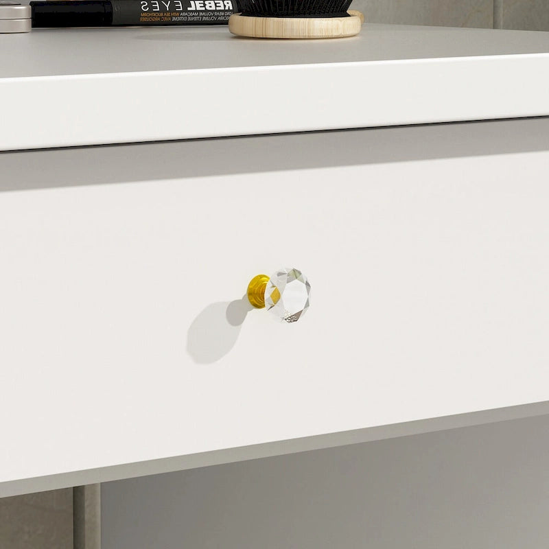 Ensemble coiffeuse avec miroir lumineux, étagères et tiroirs de rangement, blanc - 80 cm (L) x 40 cm (l) x 140 cm (H)