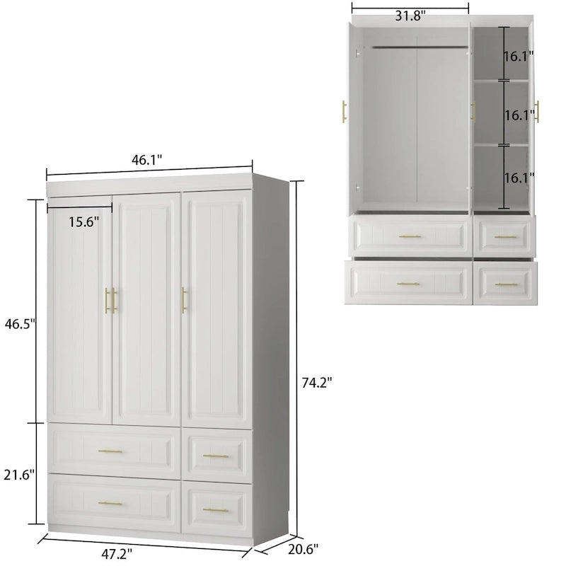 Armoire-penderie moderne autoportante avec grand espace de rangement