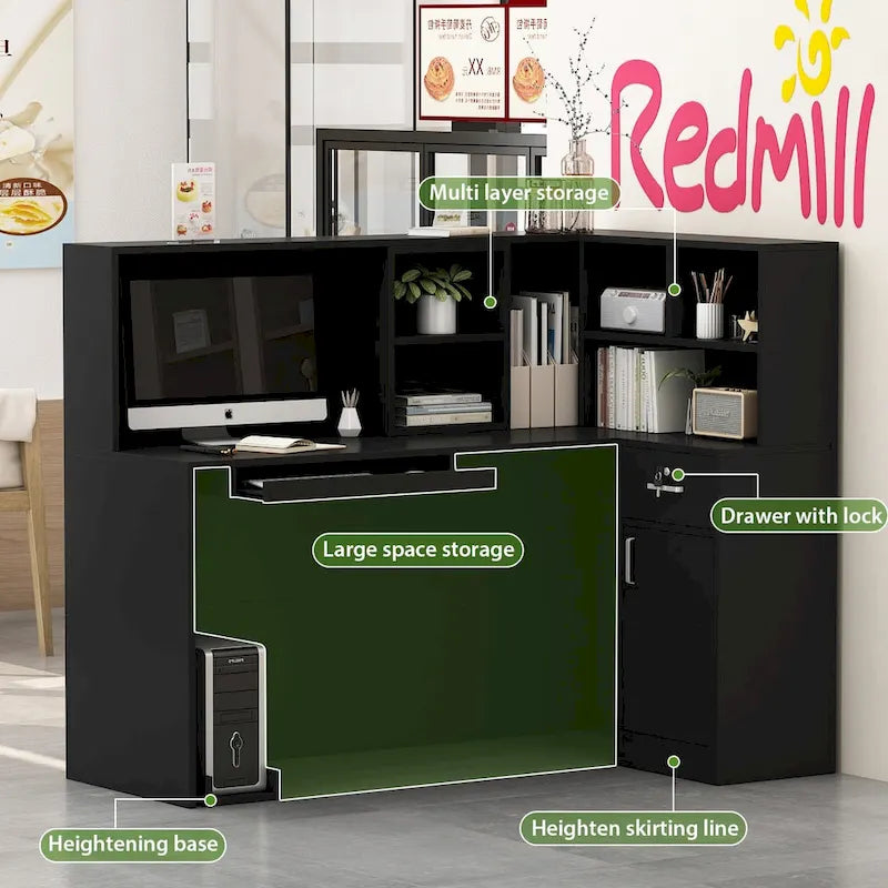 Bureau d'accueil en bois en forme de L