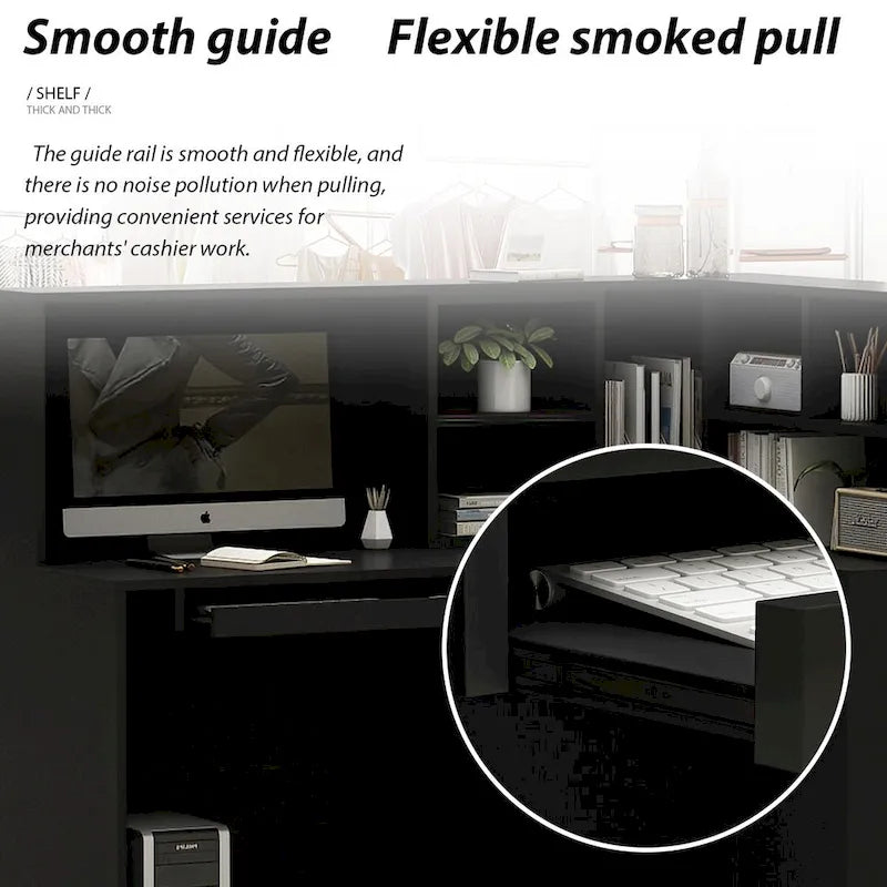 Bureau d'accueil en bois en forme de L