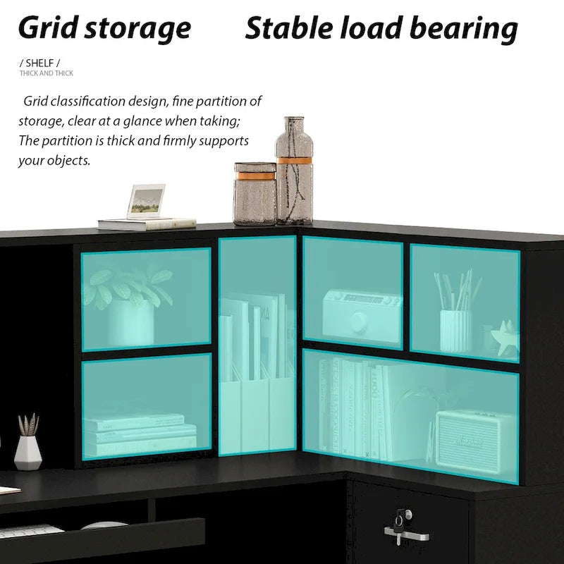 Bureau d'accueil en bois en forme de L