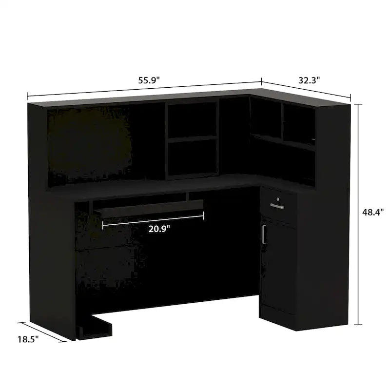 Bureau d'accueil en bois en forme de L