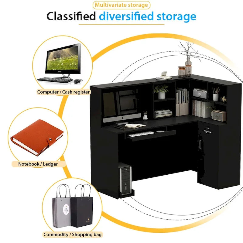 Bureau d'accueil en bois en forme de L