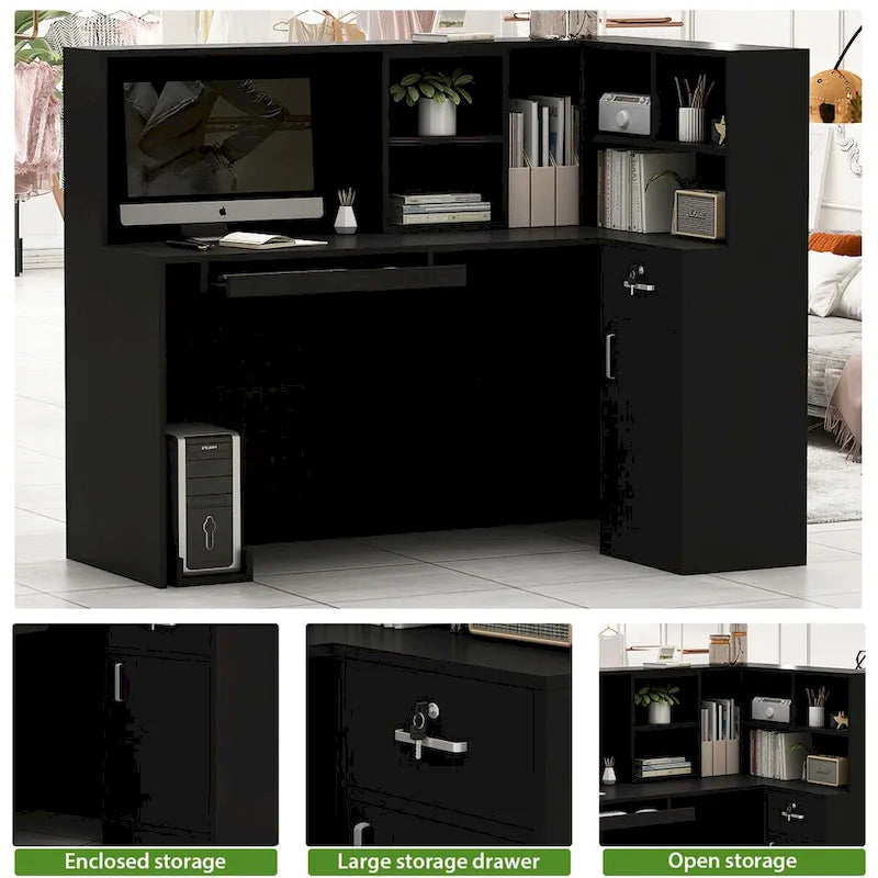 Bureau d'accueil en bois en forme de L