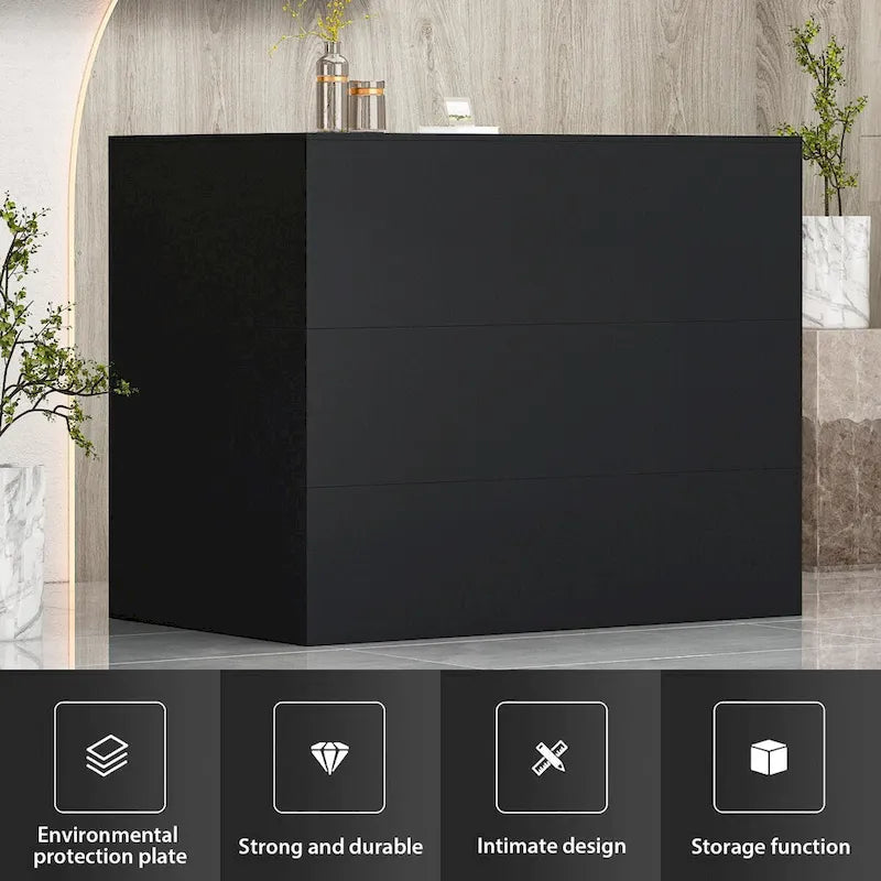 Bureau d'accueil en bois en forme de L